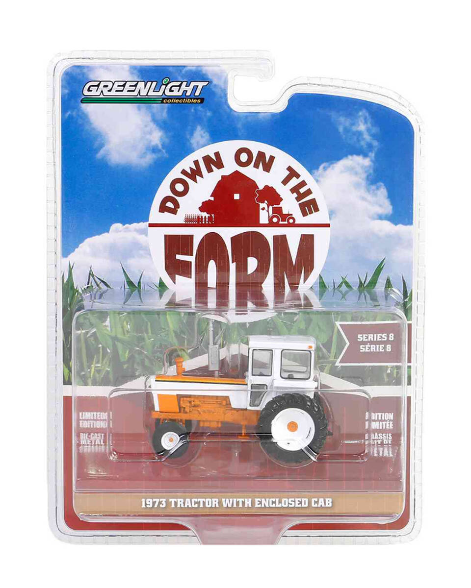 Greenlight 1/64 Down on the Farm Series 8 -1973 Tractor with Enclosed Cab - Orange and White 48080-C