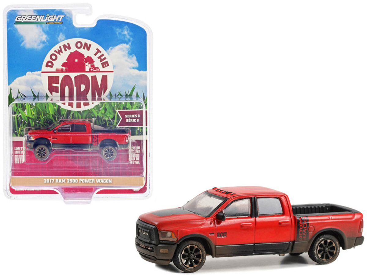 Greenlight 1/64 Down on the Farm Series 8 - 2017 Ram 2500 Power Wagon - Red with Mud Splatter 48080-E - Thumbnail