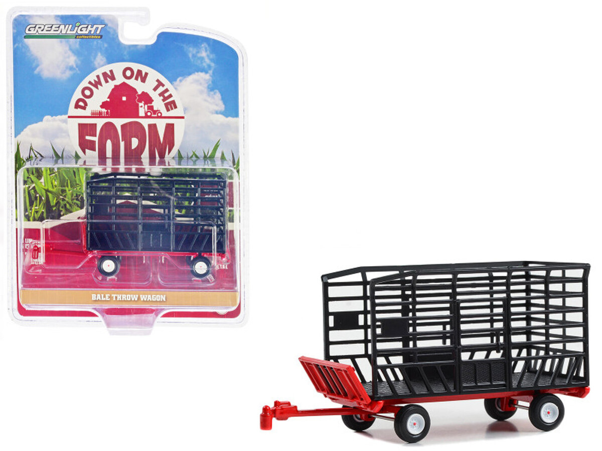 Greenlight 1/64 Down on the Farm Series 8 - Bale Throw Wagon - Black and Red 48080-F - Thumbnail