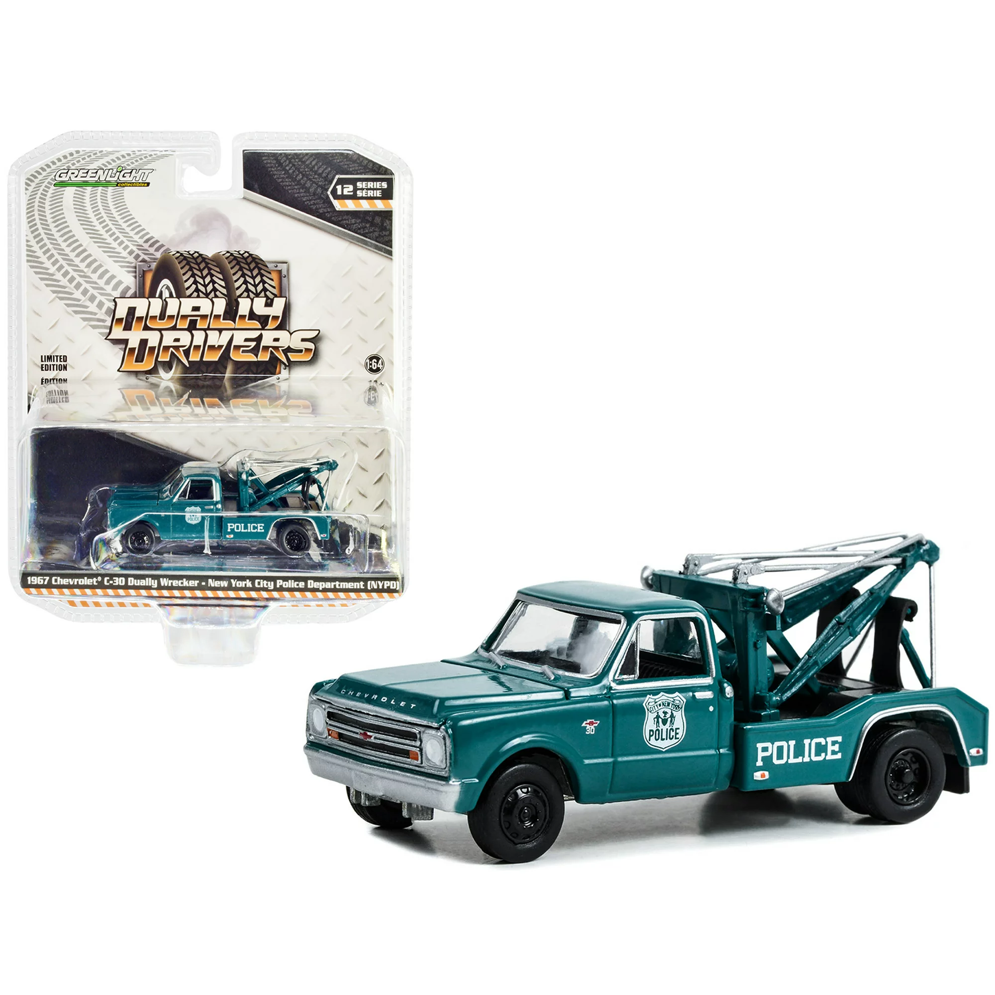 Greenlight 1/64 Dually Drivers Series 12- 1967 Chevrolet C 30 Dually Wrecker- New York City Police Department 46120-A