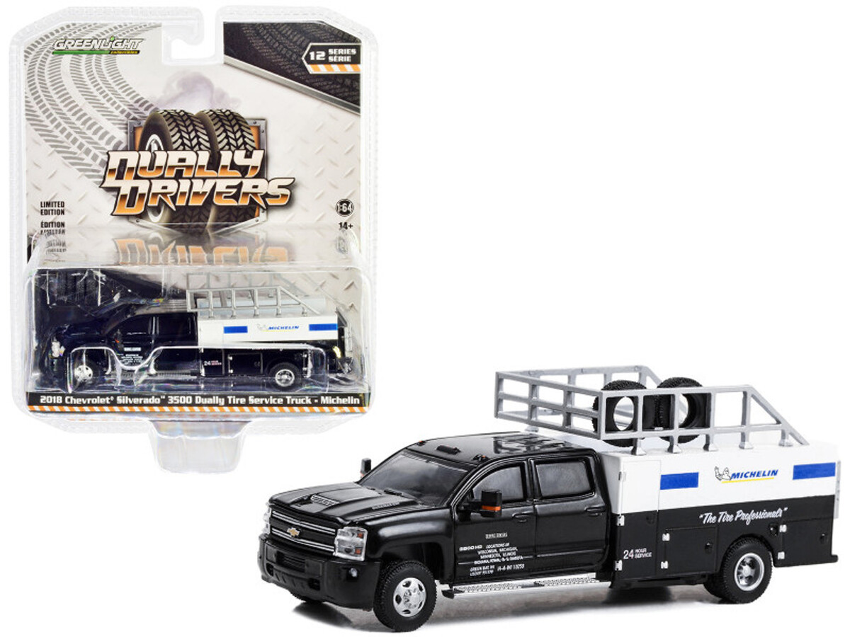 Greenlight 1/64 Dually Drivers Series 12- Michelin “The Tire Professionals” 24 Hour Service - 2018 Chevrolet Silverado 3500 Dually Tire Service Truck 46120-C - Thumbnail
