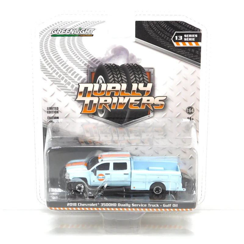 Greenlight 1/64 Dually Drivers Series 13 - 2018 Chevrolet 3500HD Dually Service Truck - Gulf Oil 46130-C - Thumbnail