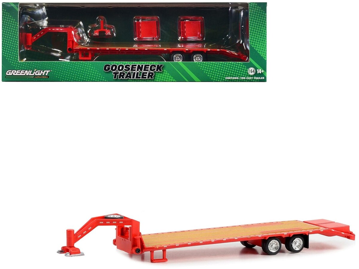 Greenlight 1/64 Gooseneck Trailer - Red with Red and White Conspicuity 30467 - Thumbnail