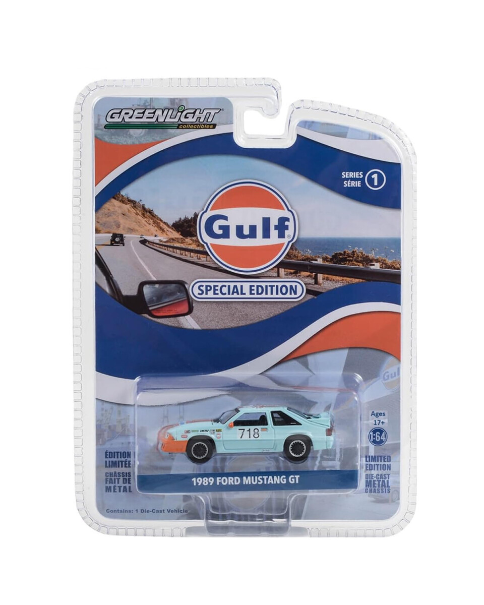 Greenlight 1/64 Gulf Oil Special Edition Series 1- 1989 Fox Body Mustang GT #718 41135-E - Thumbnail