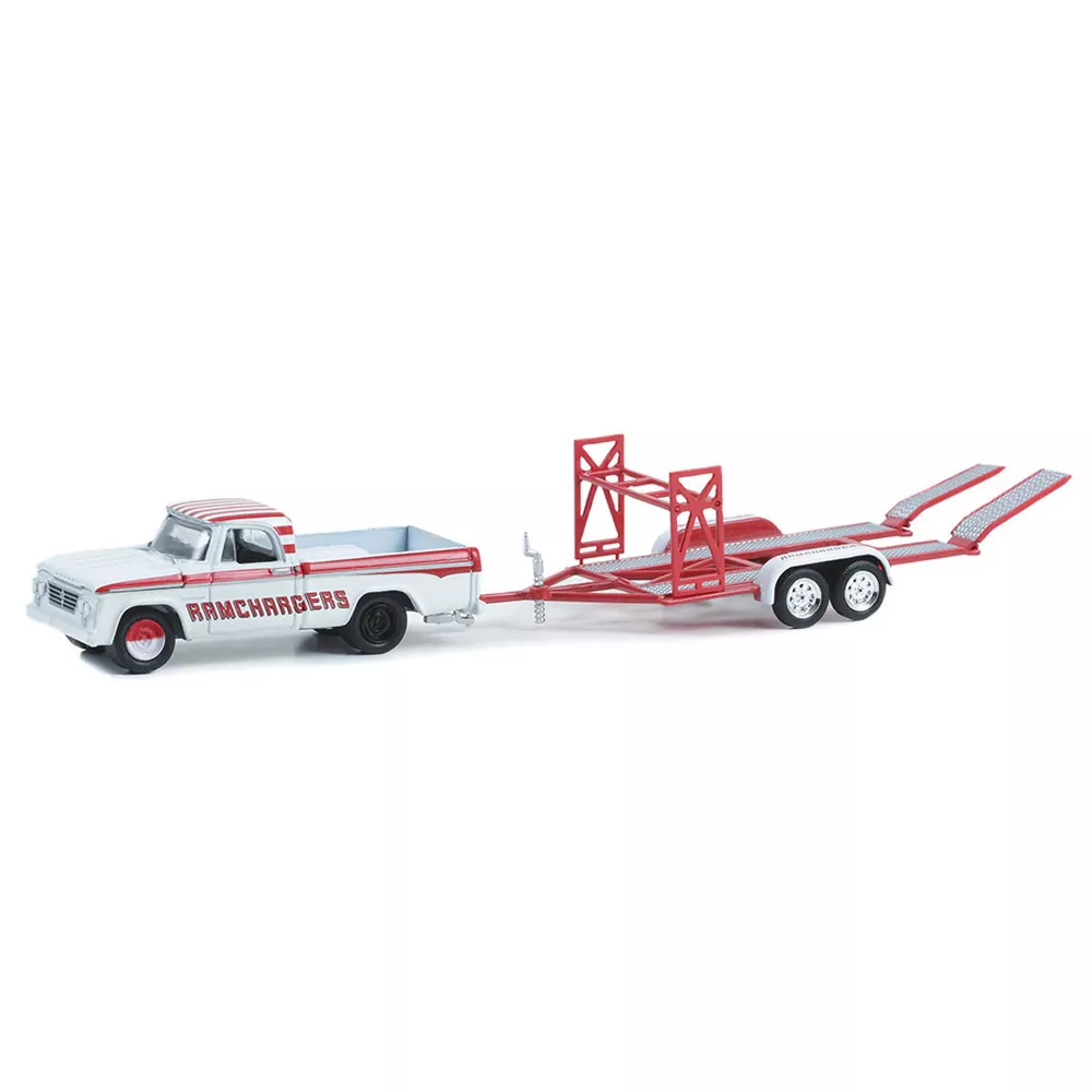 Greenlight 1/64 Hitch & Tow Series 28 - 1964 Dodge D-100 RAMCHARGERS with Tandem Car Trailer - RAMCHARGERS Solid Pack 32280-A - Thumbnail