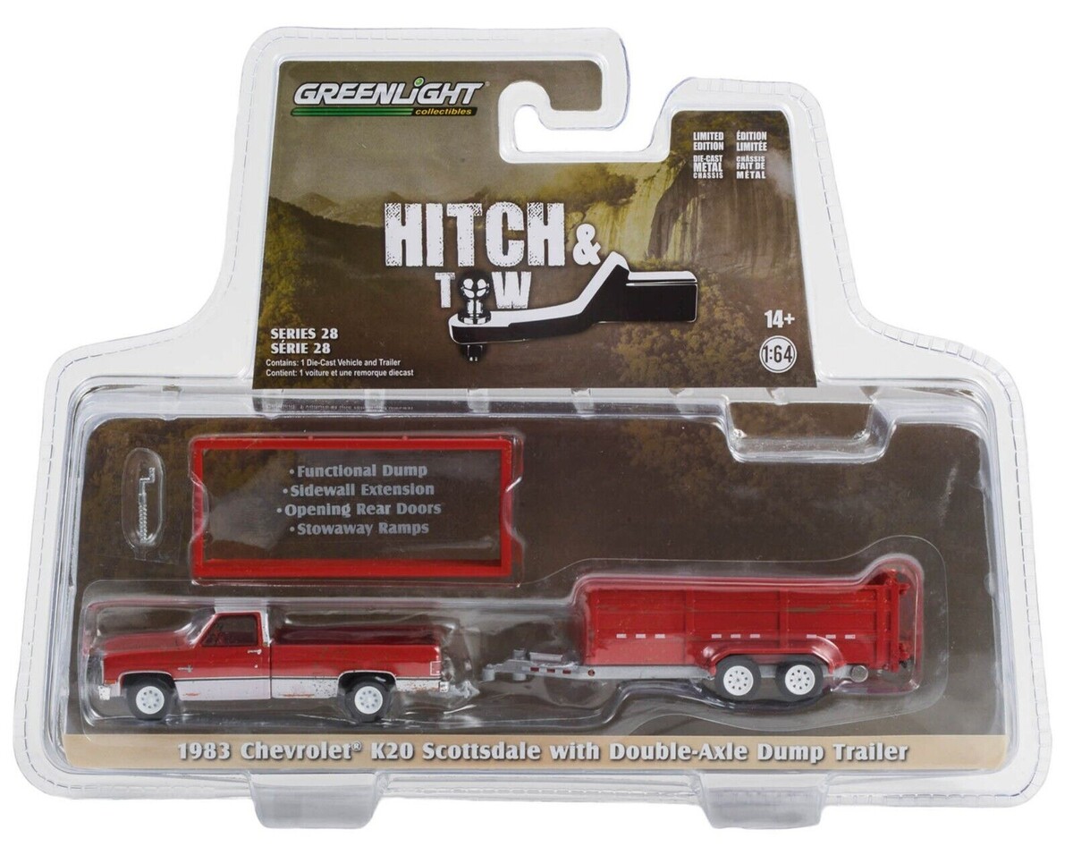 Greenlight 1/64 Hitch & Tow Series 28- 1983 Chevrolet K20 Scottsdale with Double-Axle Dump Trailer 32280-C - Thumbnail