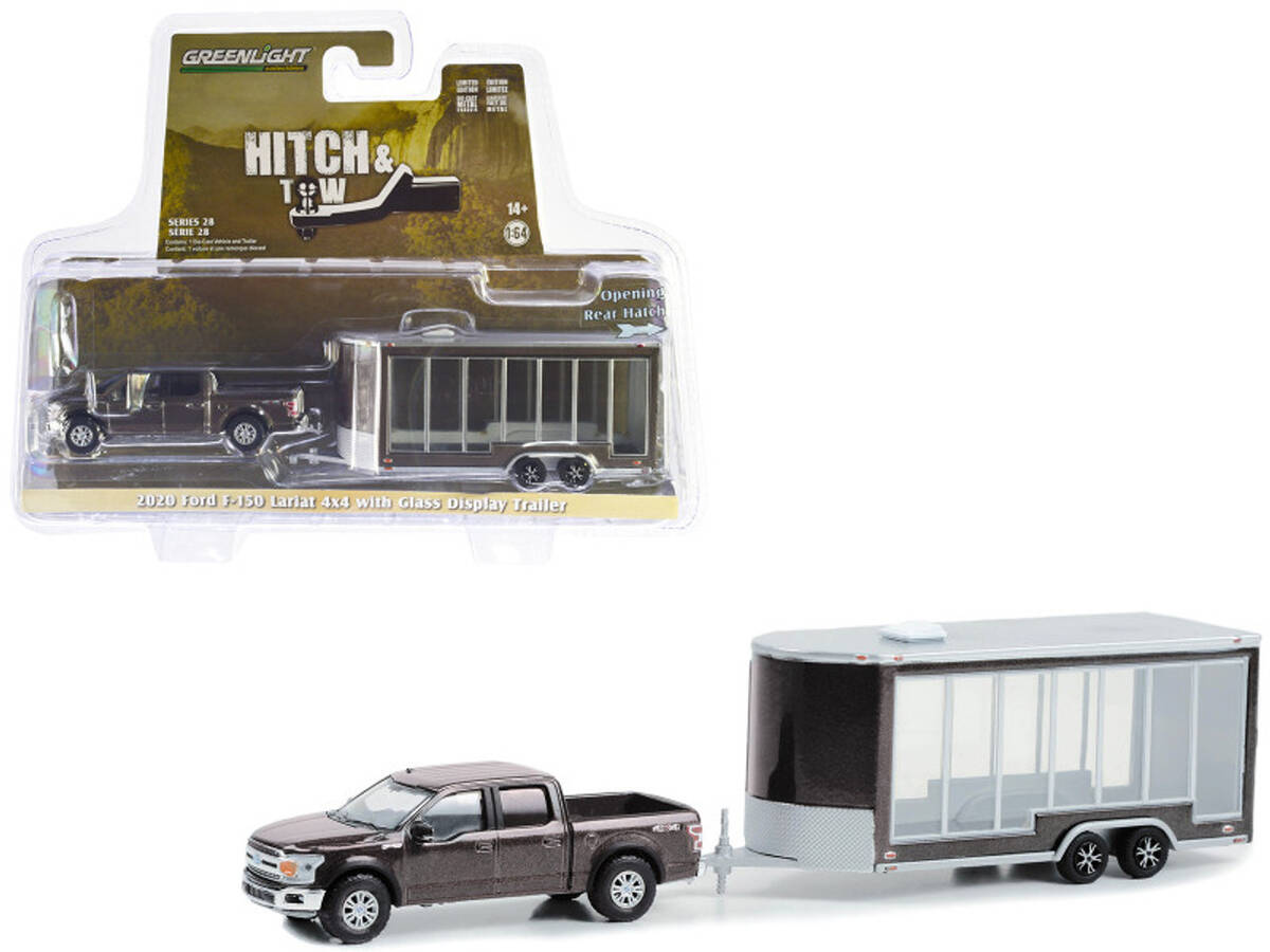 Greenlight 1/64 Hitch & Tow Series 28- 2020 F-150 Lariat 4x4 Pickup Truck Stone Gray Metallic with Glass Display 32280-D
