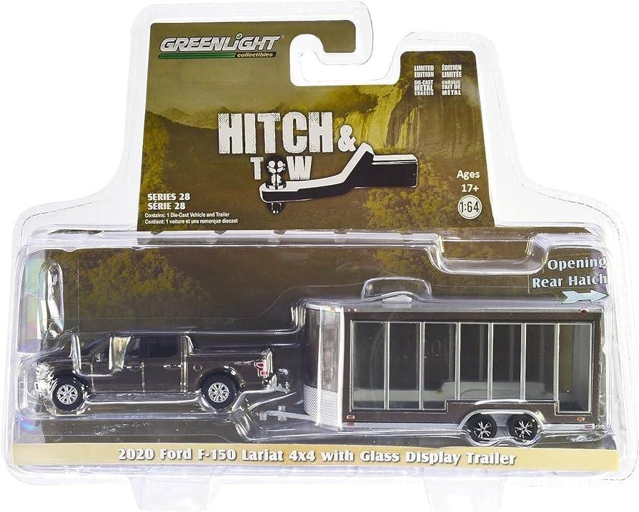 Greenlight 1/64 Hitch & Tow Series 28- 2020 F-150 Lariat 4x4 Pickup Truck Stone Gray Metallic with Glass Display 32280-D