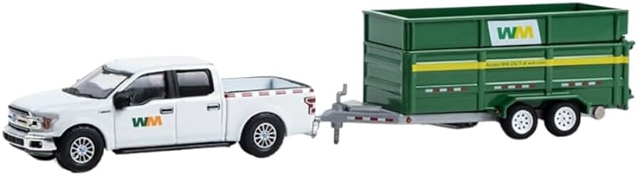 Greenlight 1/64 Hitch & Tow Series 29- 2018 Ford F-150 SuperCrew - Waste Management with Double-Axle Dump Trailer 32290-C - Thumbnail