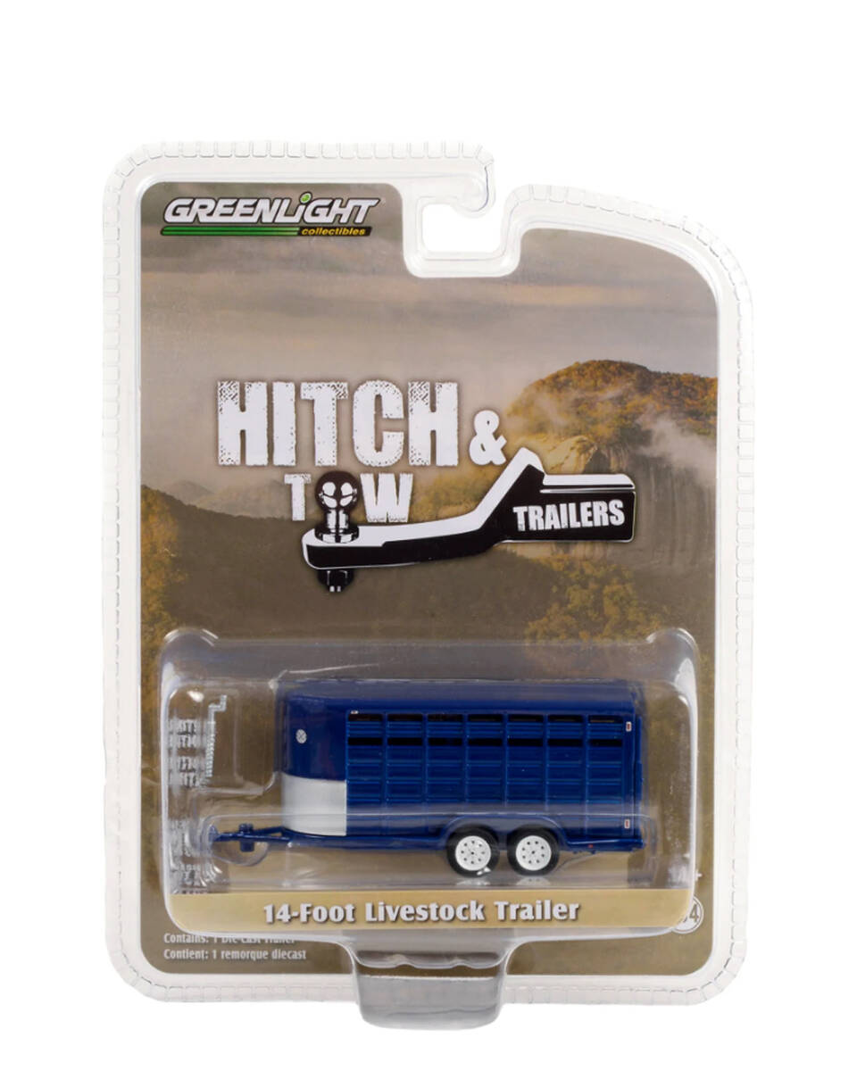 Greenlight 1:64 Hitch & Tow Trailers - 14-Foot Livestock Trailer - Dark Blue (Hobby Exclusive) 30425