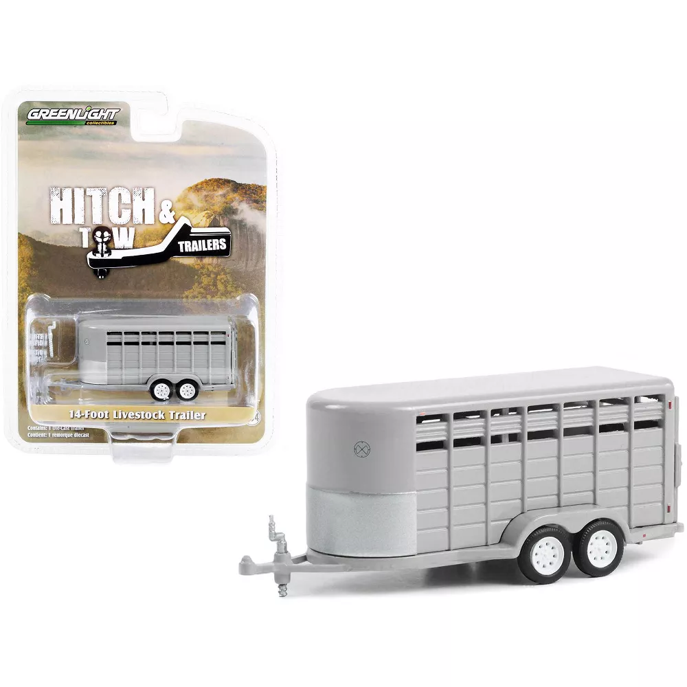 Greenlight 1:64 Hitch & Tow Trailers - 14-Foot Livestock Trailer - Gray (Hobby Exclusive) 30424