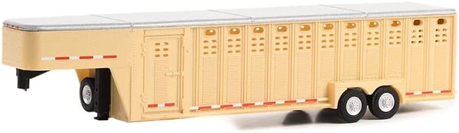 Greenlight 1:64 Hitch & Tow Trailers - 26-Foot Vertical Three Hole Gooseneck Livestock Trailer - Beige (Hobby Exclusive) 30420 - Thumbnail