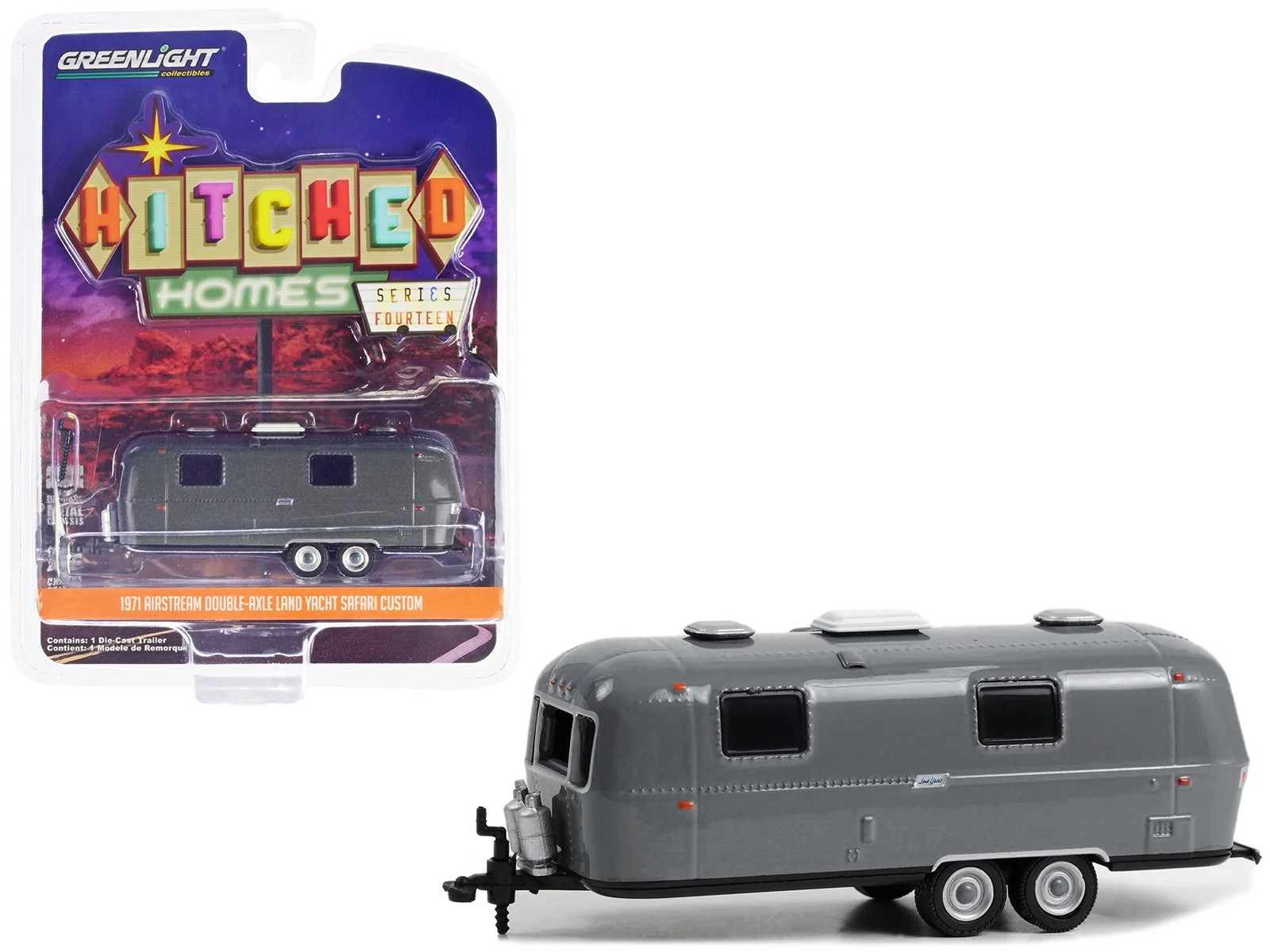Greenlight 1/64 Hitched Homes Series 14 - 1971 Airstream Double-Axle Land Yacht Safari - Custom Painted Gray Solid Pack 34140-D - Thumbnail