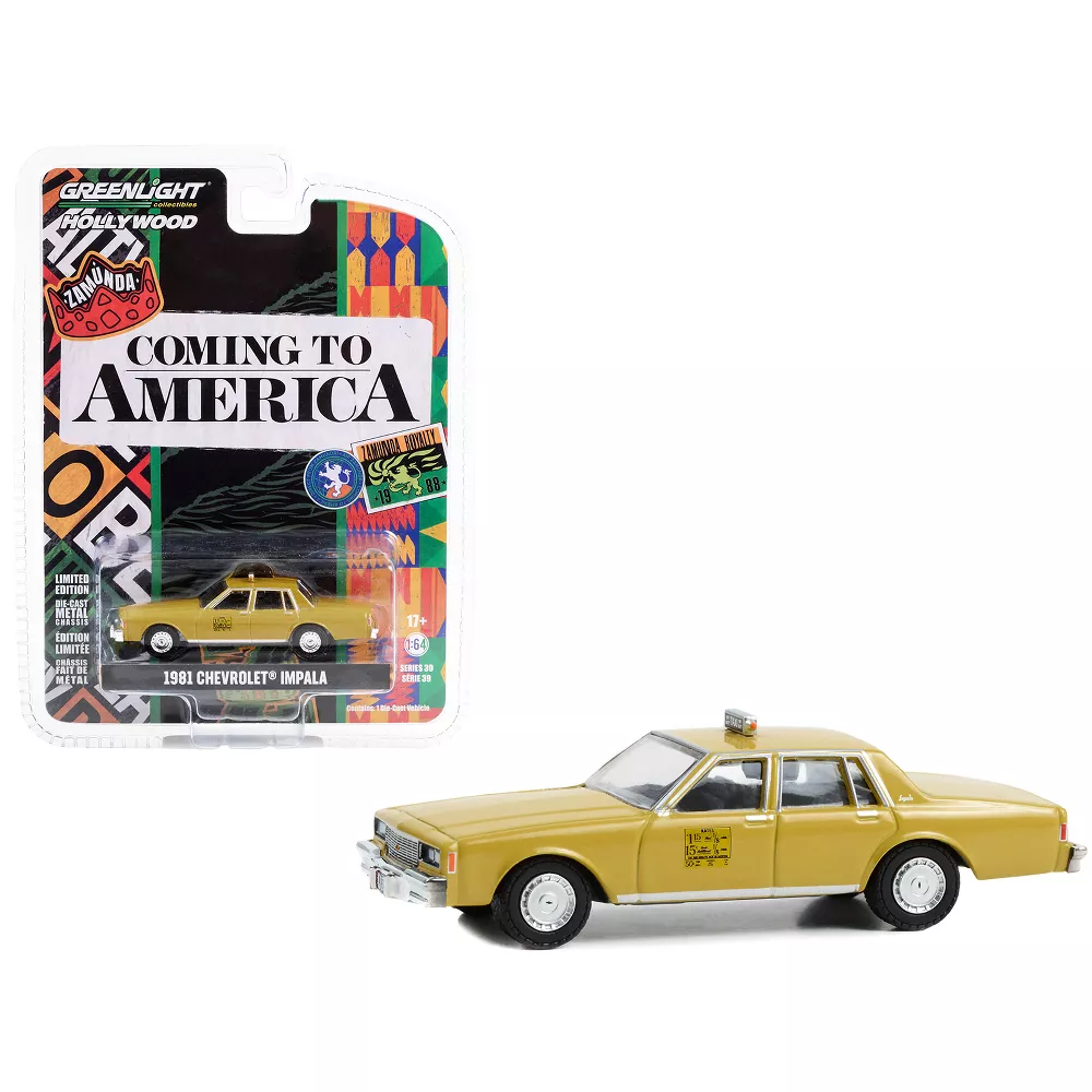 Greenlight 1/64 Hollywood Series 39- 1981 Chevrolet Impala Taxi Yellow 44990-C - Thumbnail