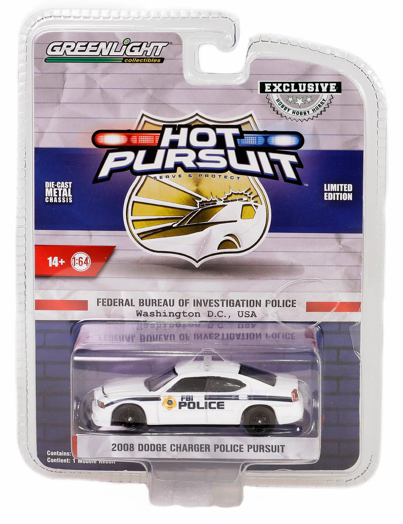 Greenlight 1/64 Hot Pursuit Special Edition - FBI Police 2008 Dodge Charger Police Pursuit 43025-B - Thumbnail