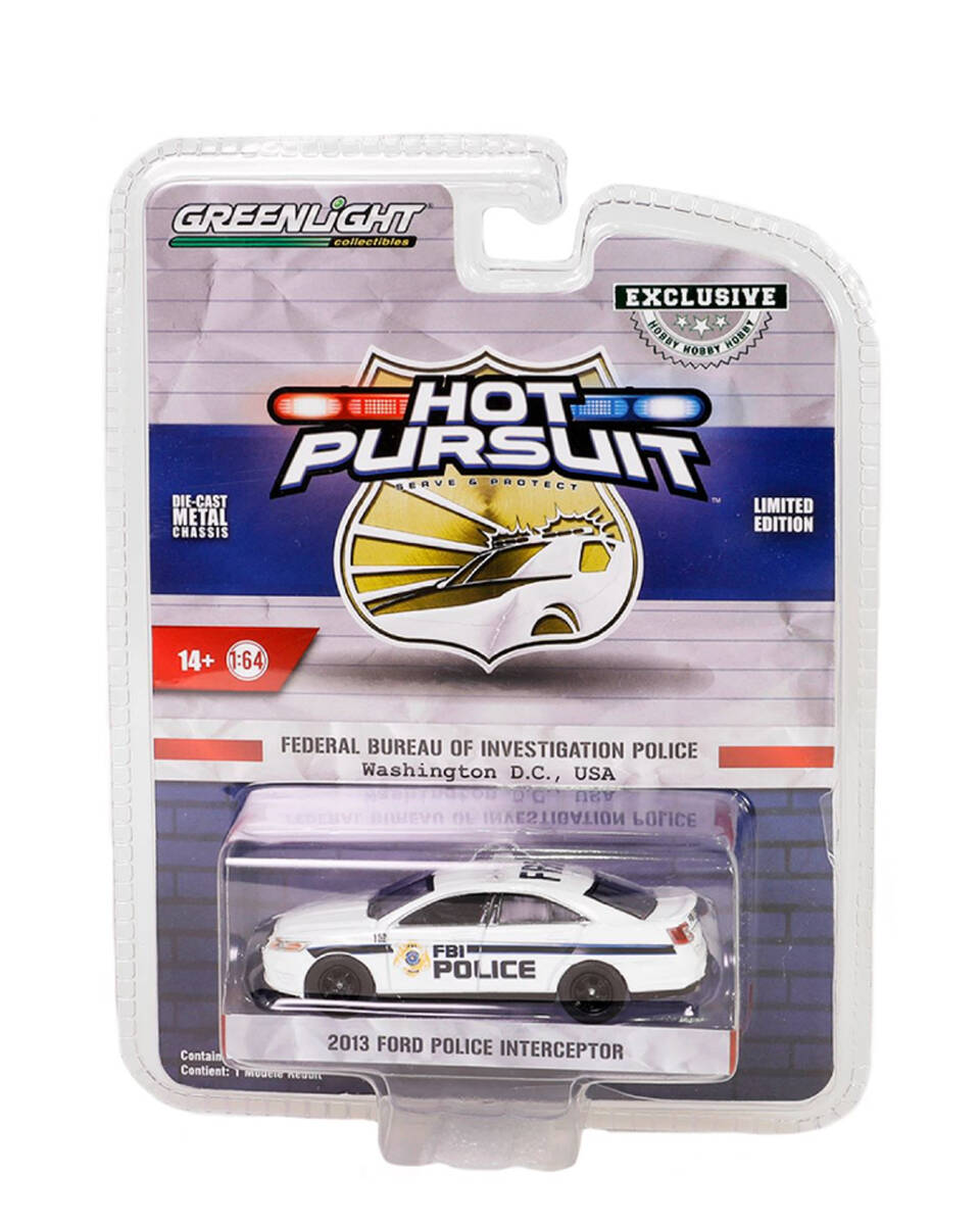 Greenlight 1/64 Hot Pursuit Special Edition - FBI Police 2013 Ford Police Interceptor Solid Pack 43025-C