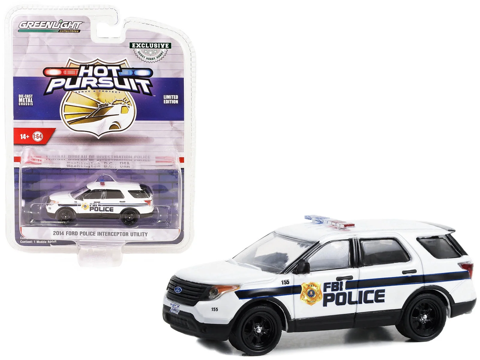 Greenlight 1/64 Hot Pursuit Special Edition - FBI Police 2014 Ford Police Interceptor Utility Solid Pack 43025-D