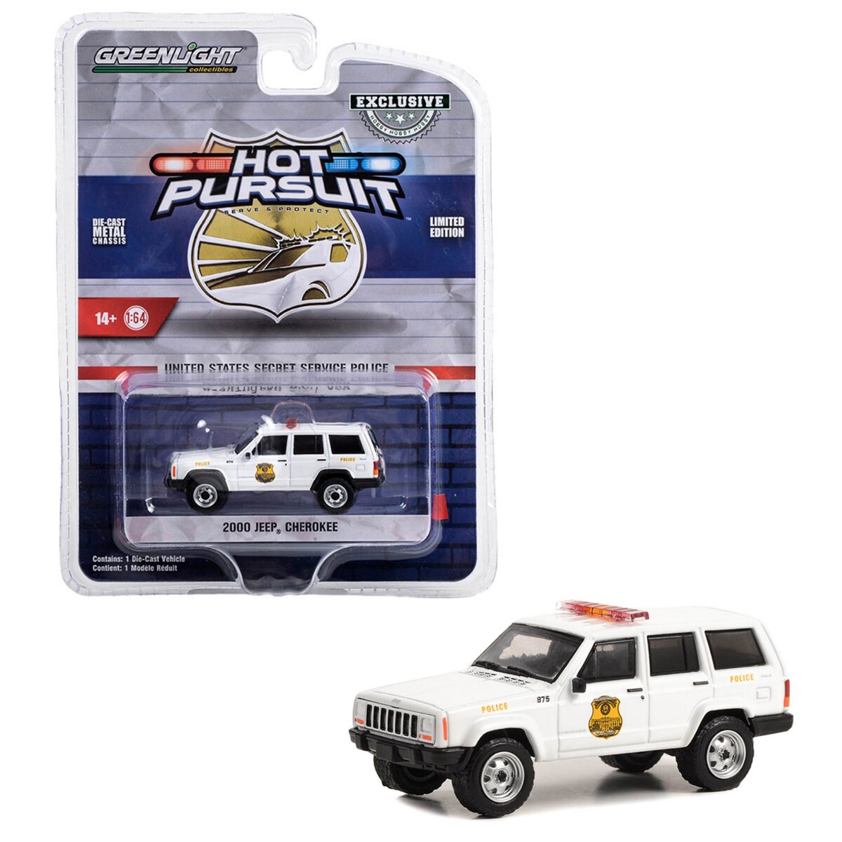 Greenlight 1/64 Hot Pursuit Special Edition - United States Secret Service Police Assortment - 2000 Jeep Cherokee 43015-A - Thumbnail