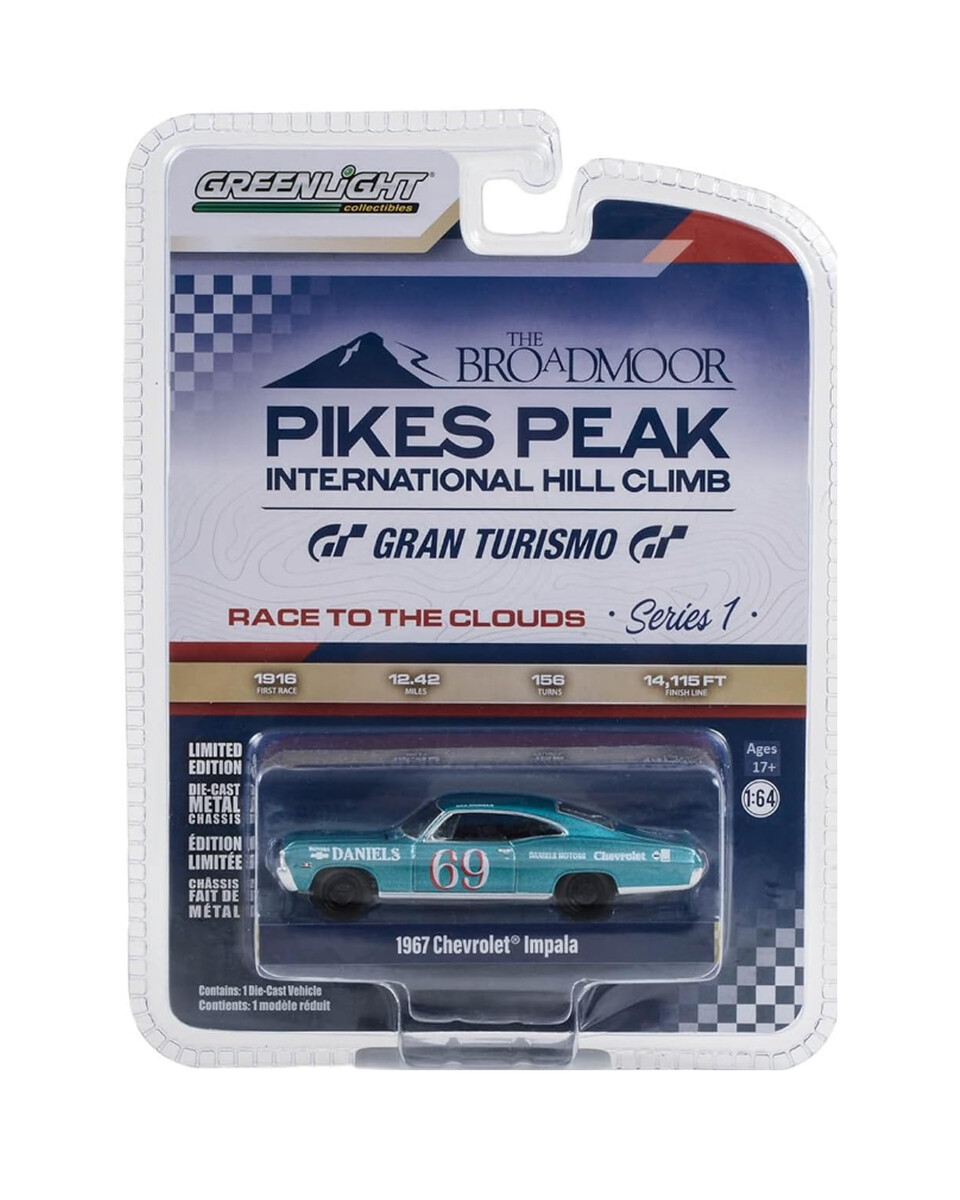 Greenlight 1/64 Pikes Peak International Hill Climb Series 1- 1967 Chevy Impala #69 - Bill Daniels Escala 13330-B - Thumbnail