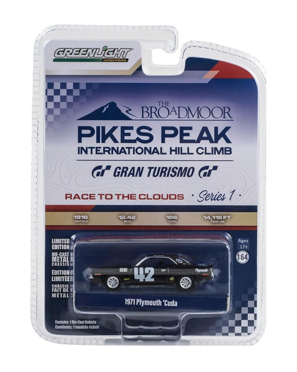 Greenlight 1/64 Pikes Peak International Hill Climb Series 1- 1971 Plymouth 'Cuda #42 - Jess Neal Escala 13330-D - Thumbnail