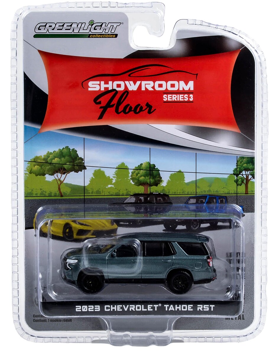 Greenlight 1/64 Showroom Floor Series 3- 2023 Tahoe RST - Silver Sage Metallic 68030-C - Thumbnail