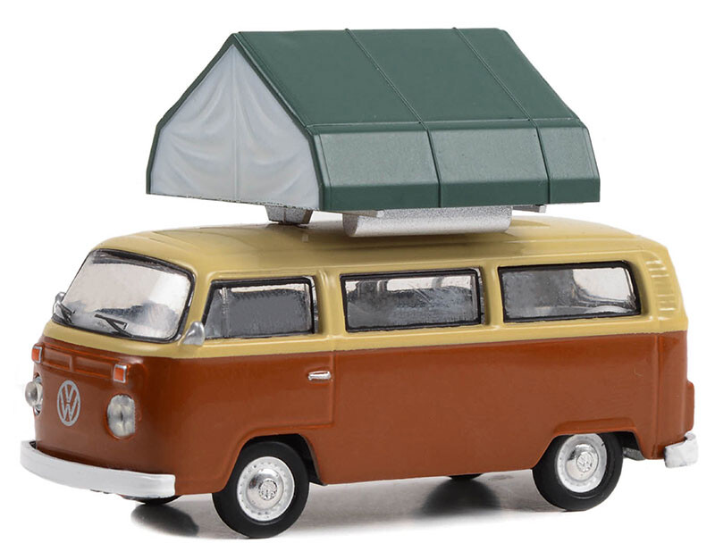 Greenlight 1/64 The Great Outdoors Series 3 - 1978 Volkswagen Type 2 (T2B) - Panama Brown and Dakota Beige with Camp'otel Cartop Sleeper Tent Solid Pack 38050-B - Thumbnail