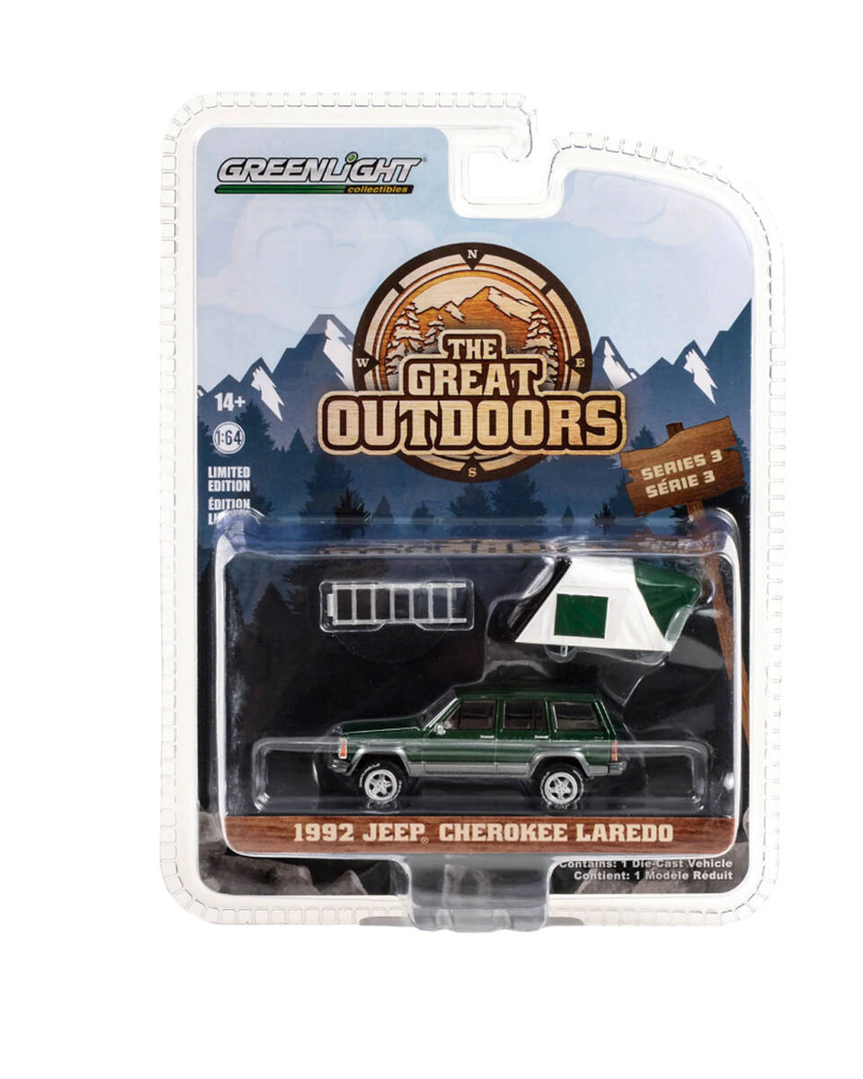 Greenlight 1/64 The Great Outdoors Series 3- 1992 Jeep Cherokee Laredo - Hunter Green Metallic 38050-E