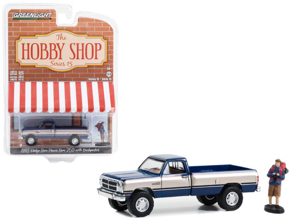 Greenlight 1/64 The Hobby Shop Series 15- 1993 Dodge Ram Power Ram 250 with Backpacker 97150-D