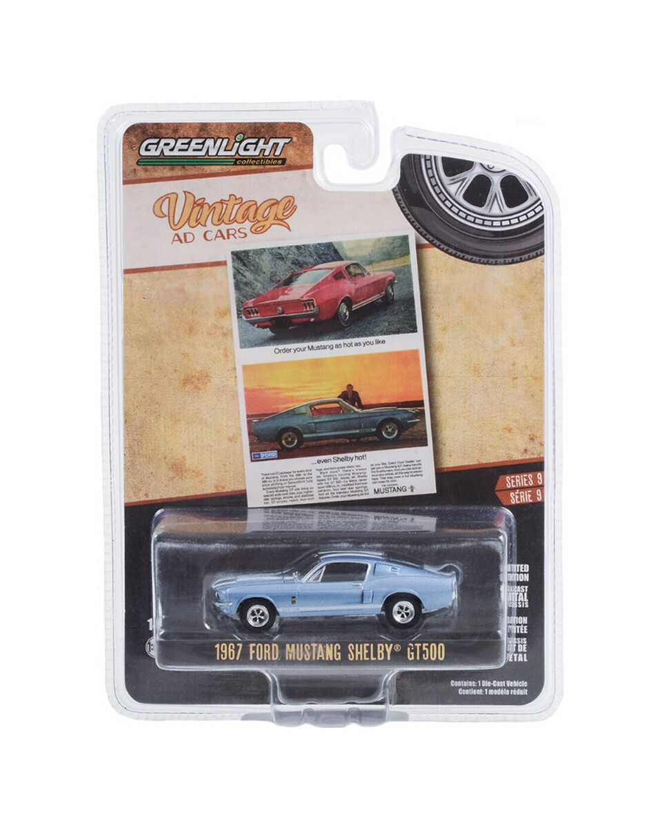 Greenlight 1/64 Vintage Ad Cars Series 9- 1967 Ford Mustang Shelby GT500 39130-C - Thumbnail