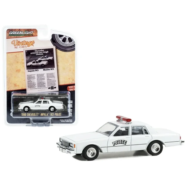 Greenlight 1/64 Vintage Ad Cars Series 9- 1980 Chevy Impala 9C1 Police 39130-E - Thumbnail