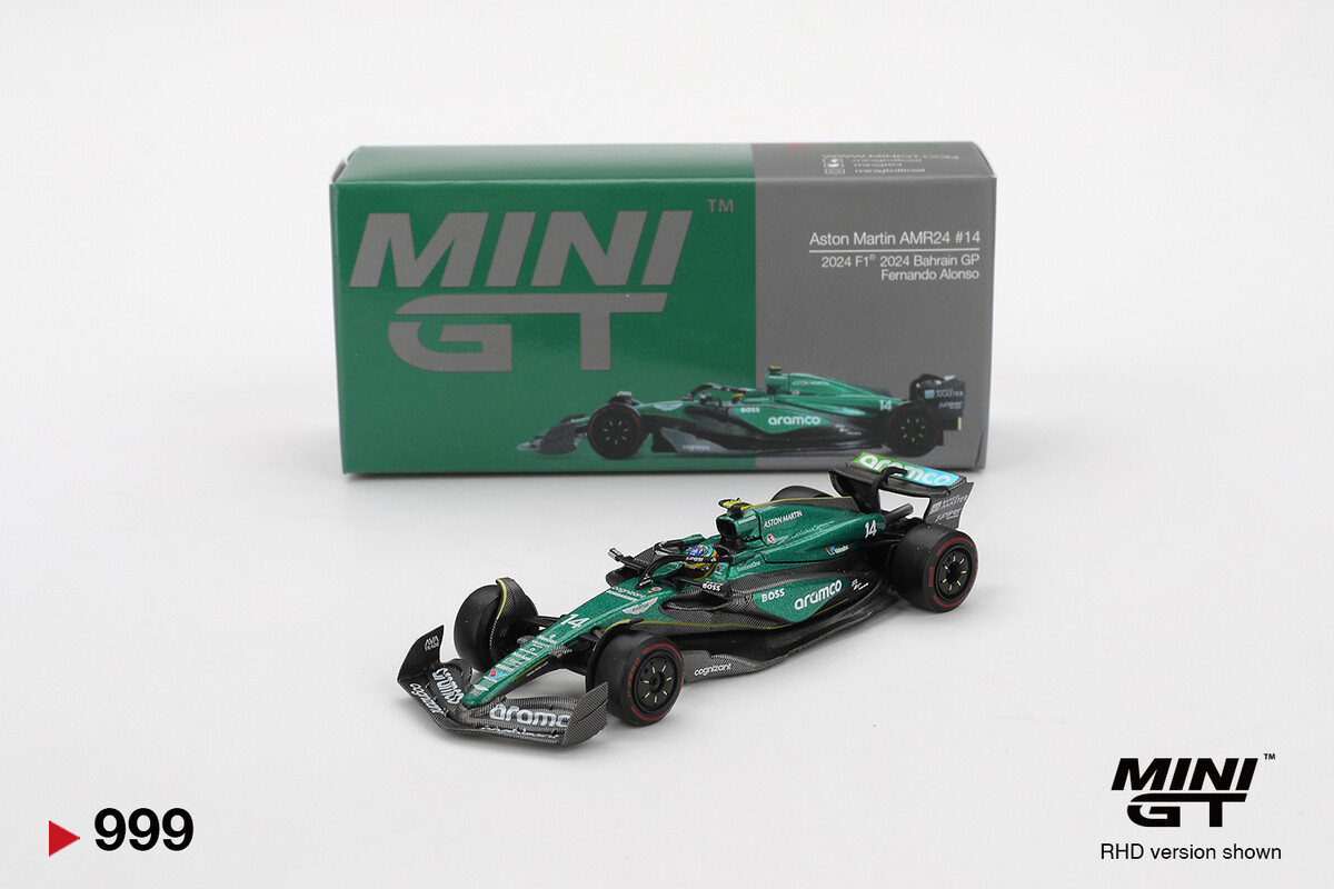 Mini GT - (ÖN SATIŞ) Mini GT 1/64 Aston Martin AMR24 #14 Fernando Alonso 2024 F1 2024 Bahrain GP MGT00999