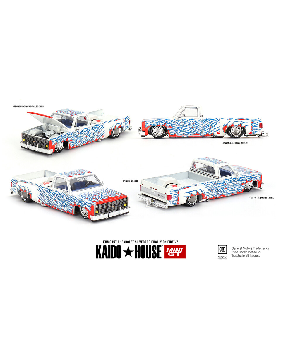 Mini GT - Mini GT 1/64 Chevrolet Silverado Dually on Fire V2 KHMG157