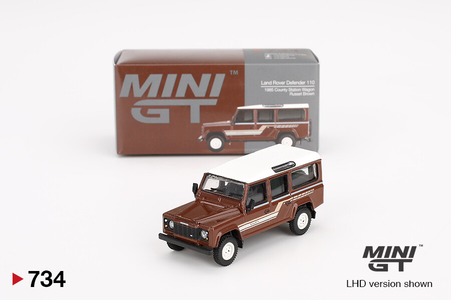 Mini GT - Mini GT 1/64 Land Rover Defender 110 1985 County Station Wagon Russet Brown MGT00734 Mini GT - Mini GT 1/64 Land Rover Defender 110 1985 County Station Wagon Russet Brown MGT00734