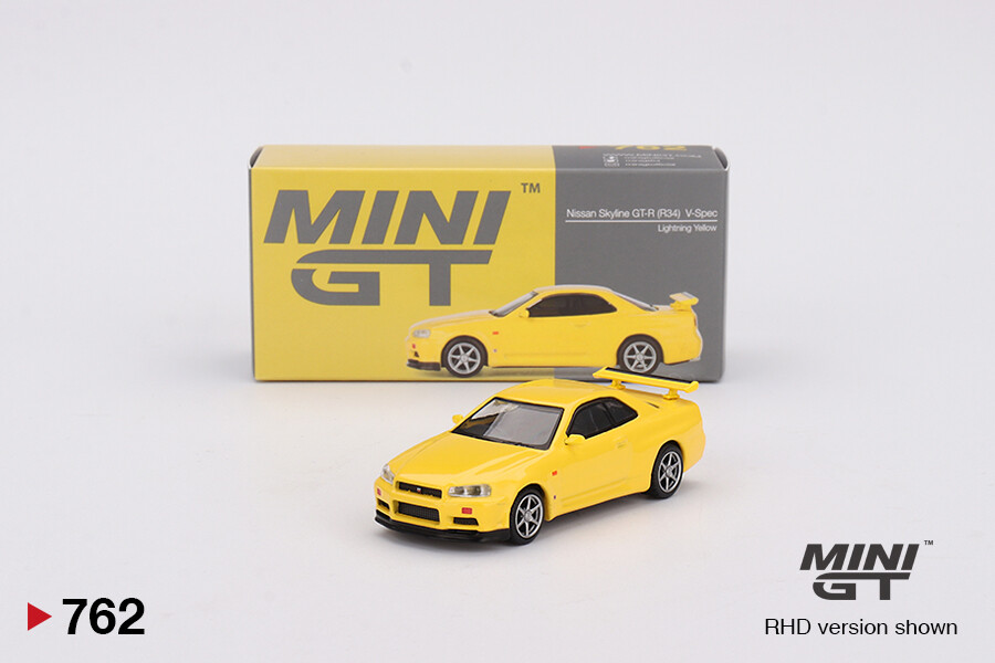 Mini GT - Mini GT 1/64 Nissan Skyline GT-R (R34) V-Spec Lightning Yellow MGT00762 Mini GT - Mini GT 1/64 Nissan Skyline GT-R (R34) V-Spec Lightning Yellow MGT00762