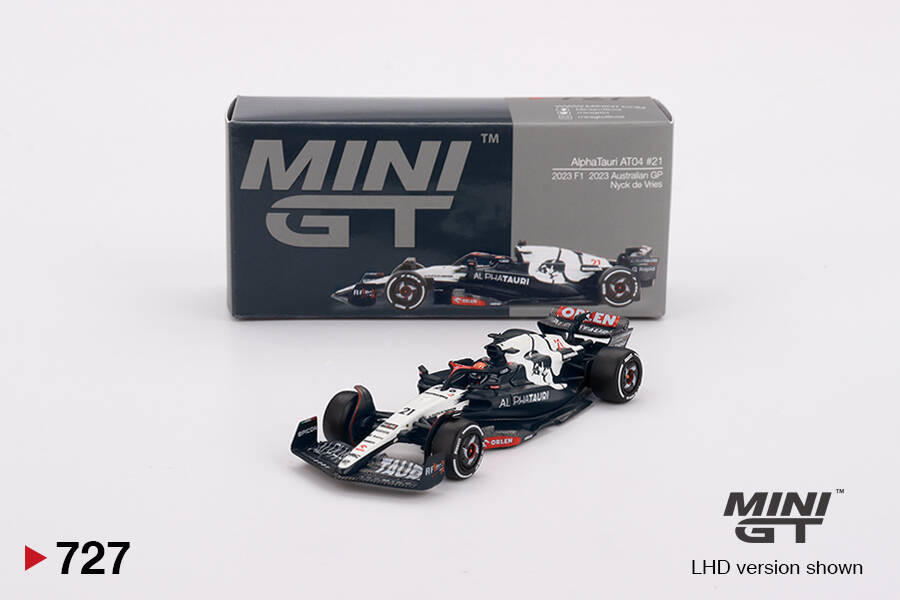 (ÖN SATIŞ) Mini GT 1/64 AlphaTauri AT04 Nyck de Vries 2023 F1 2023 Australian GP MGT00727