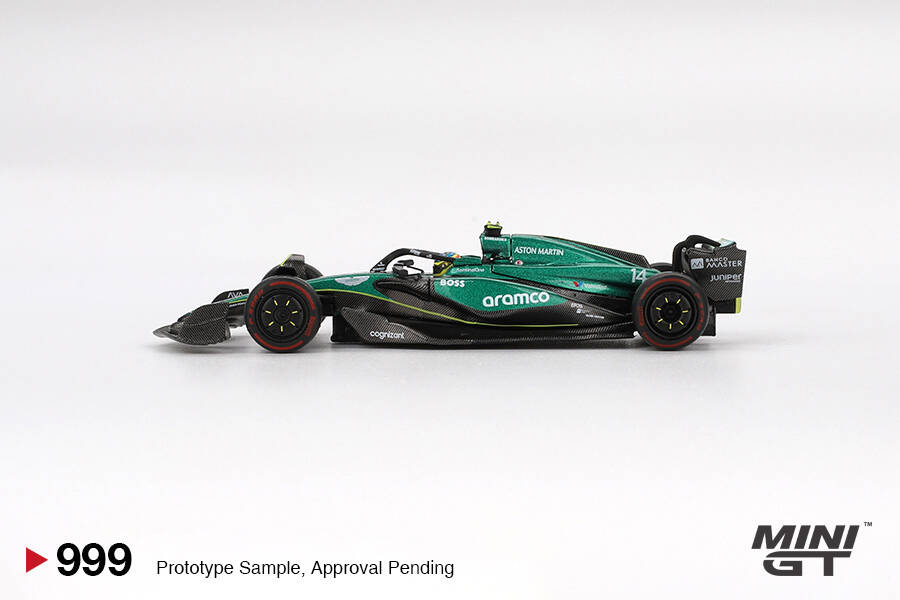 (ÖN SATIŞ) Mini GT 1/64 Aston Martin AMR24 #14 Fernando Alonso 2024 F1 2024 Bahrain GP MGT00999