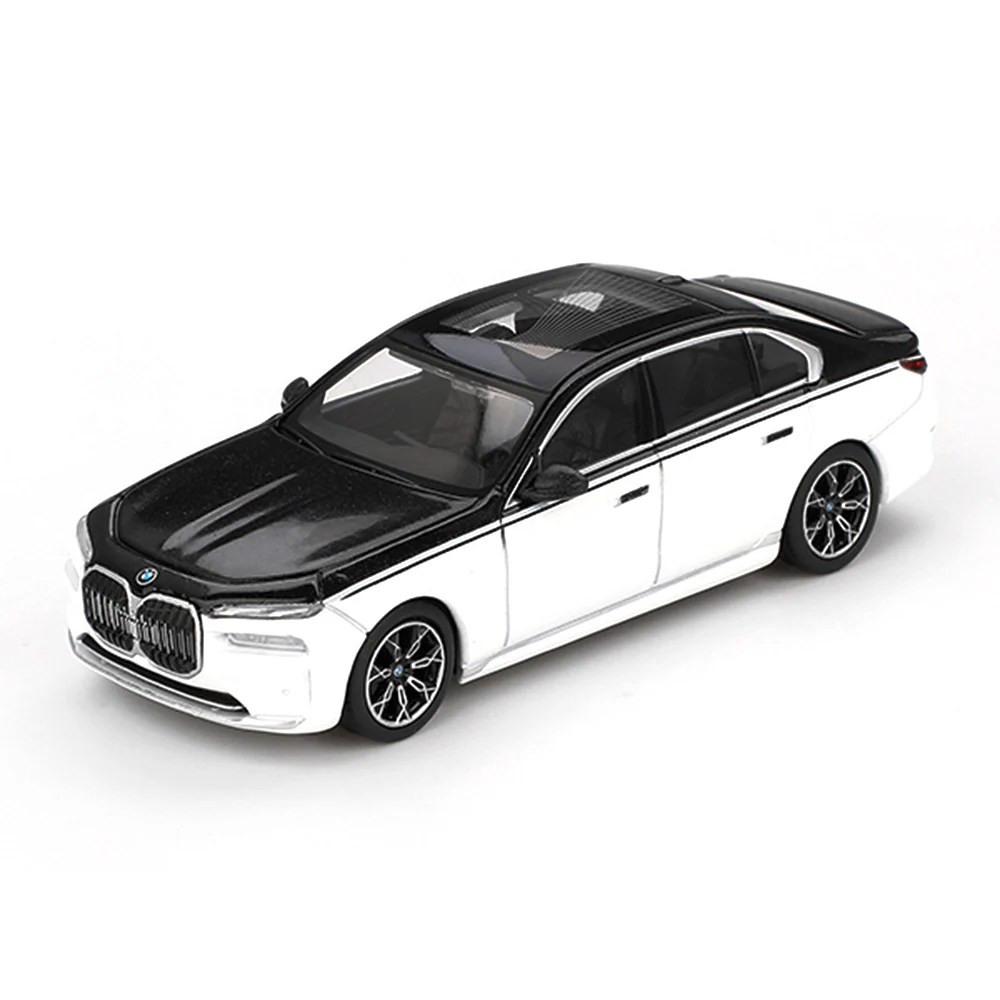 (ÖN SATIŞ) Mini GT 1/64 BMW i7 xDrive60 Alpine White / Black Sapphire - Blister Paket MGT00959-BL