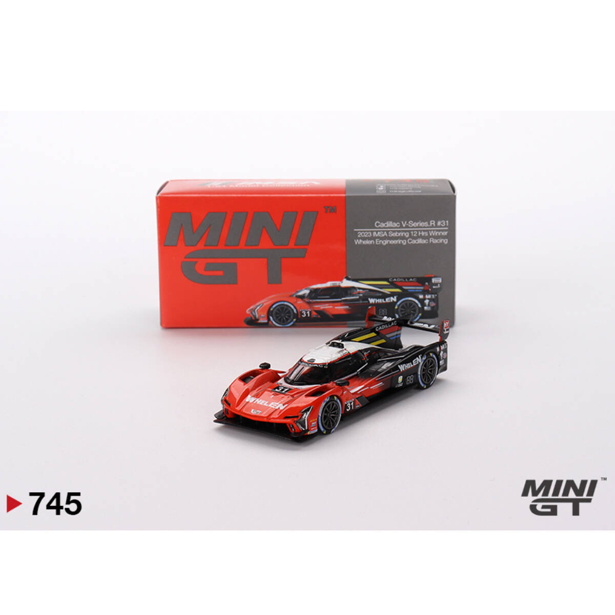 Mini GT 1/64 Cadillac V-Series.R Whelen Engineering Cadillac Racing 2023 IMSA Sebring 12 Hrs Winner MGT00745