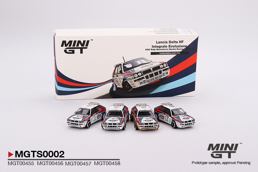 Mini GT 1/64 FLancia Delta HF Integrale Evoluzione 1992 Rally MonteCarlo Martini Racing 4 Cars Set - Limited Edition 5000 Sets MGTS0002 - Thumbnail