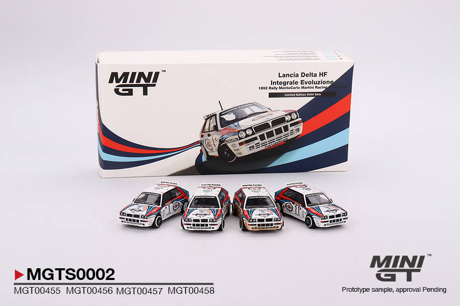 Mini GT 1/64 FLancia Delta HF Integrale Evoluzione 1992 Rally MonteCarlo Martini Racing 4 Cars Set - Limited Edition 5000 Sets MGTS0002