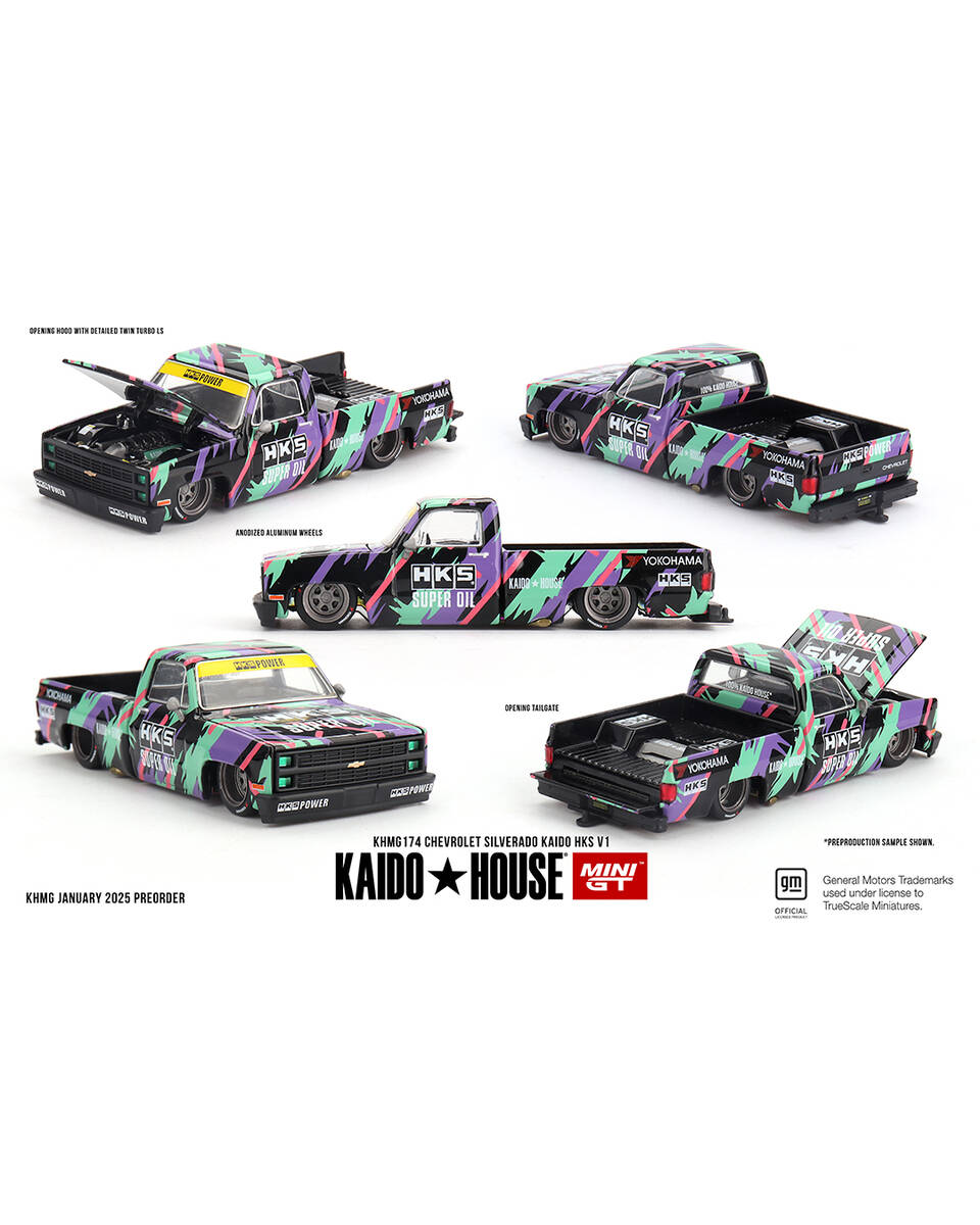 (ÖN SATIŞ) Mini GT 1/64 Kaido House Chevrolet Silverado KAIDO HKS V1 KHMG174