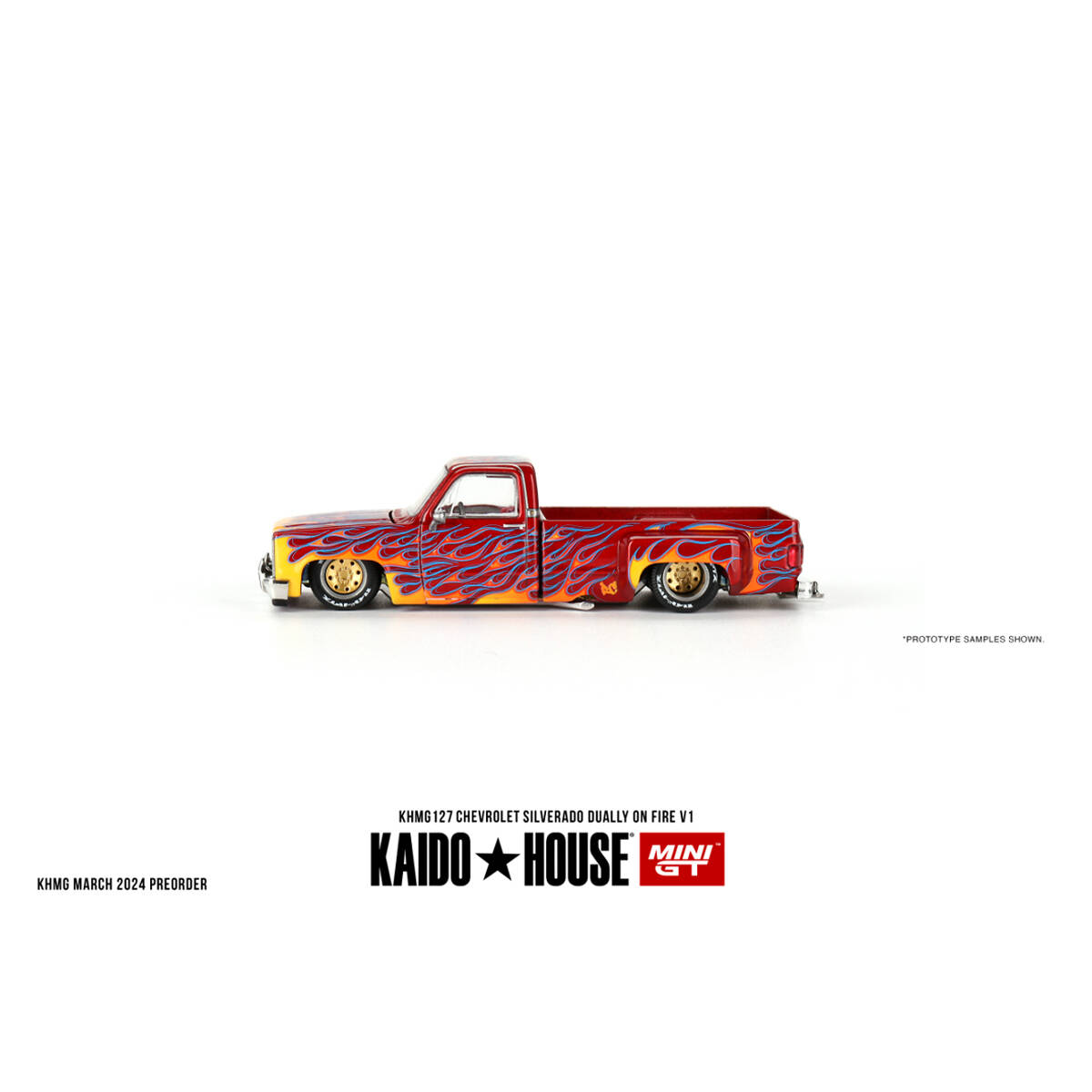 Mini GT 1/64 KaidoHouse Chevrolet Silverado Dually on Fire V1 KHMG127