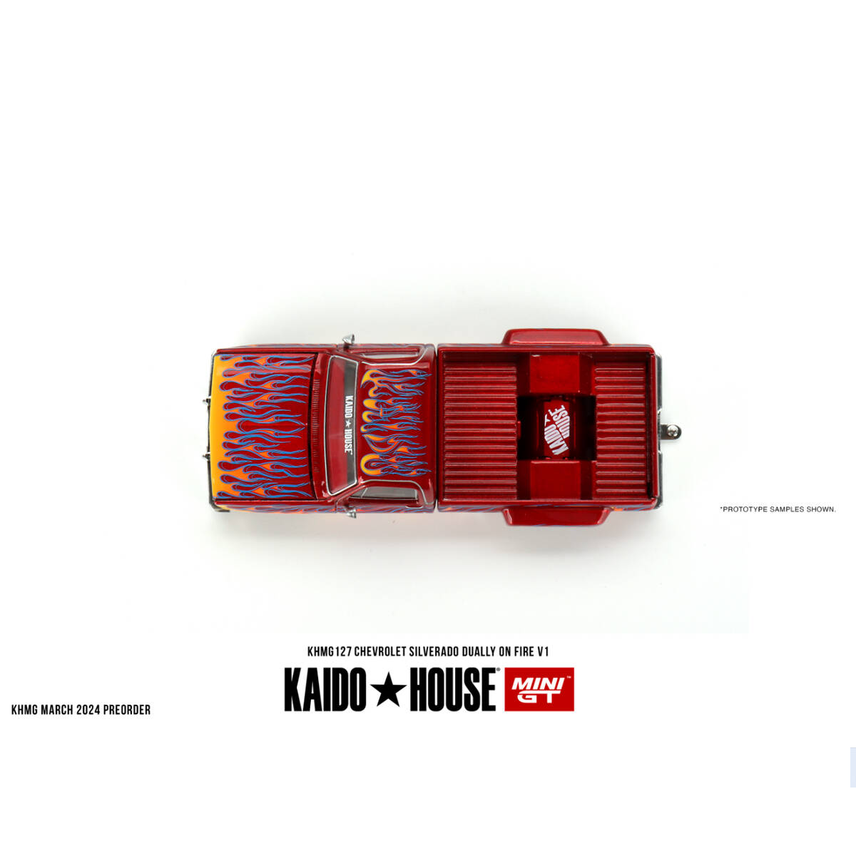 Mini GT 1/64 KaidoHouse Chevrolet Silverado Dually on Fire V1 KHMG127