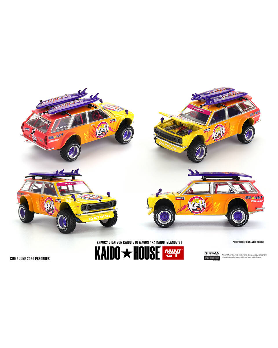 (ÖN SATIŞ) Mini GT 1/64 KaidoHouse Datsun KAIDO 510 Wagon 4x4 Kaido ISLANDS V1 KHMG210