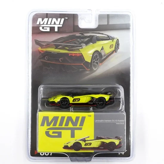 (ÖN SATIŞ) Mini GT 1/64 Lamborghini Aventador SVJ 63 Roadster Verde Shock - Blister Paket MGT00887-BL