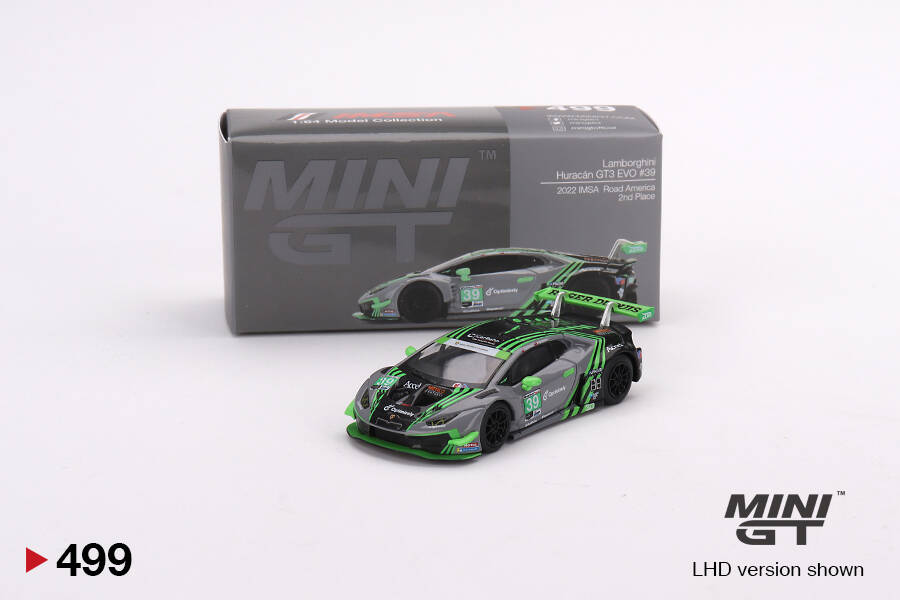 Mini GT 1/64 Lamborghini Huracán GT3 EVO #39 2022 IMSA Road America2nd Place MGT00499