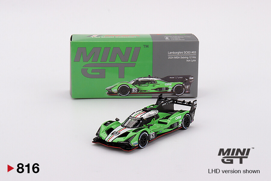 Mini GT 1/64 Lamborghini SC63 #63 Iron lynx 2024 IMSA Sebring 12 Hrs MGT00816 - Thumbnail