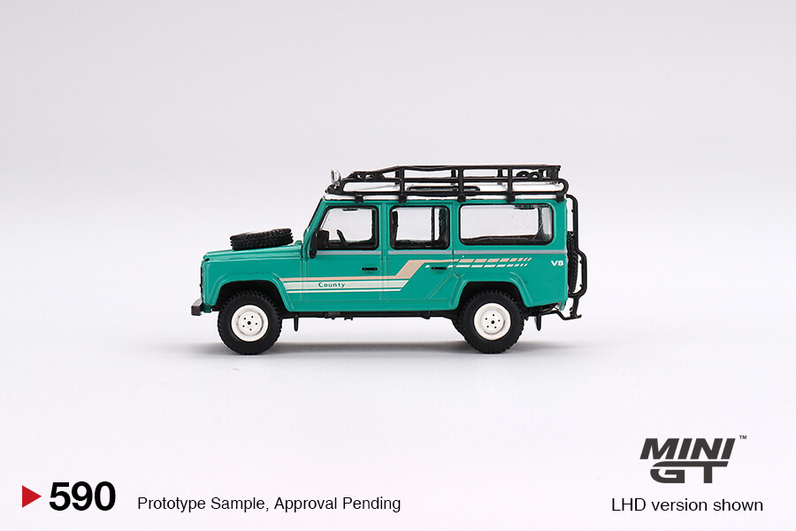 Mini GT 1/64 Land Rover Defender 110 1985 County Station Wagon Trident Green MGT00590 - Thumbnail