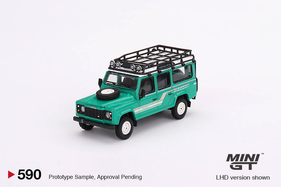 Mini GT 1/64 Land Rover Defender 110 1985 County Station Wagon Trident Green MGT00590