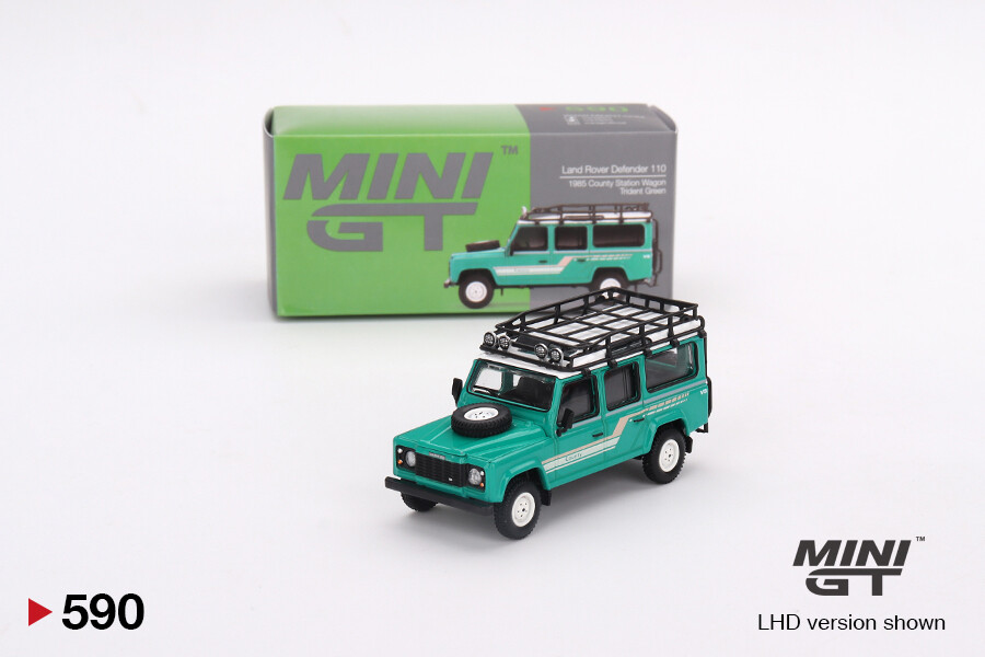 Mini GT 1/64 Land Rover Defender 110 1985 County Station Wagon Trident Green MGT00590 - Thumbnail